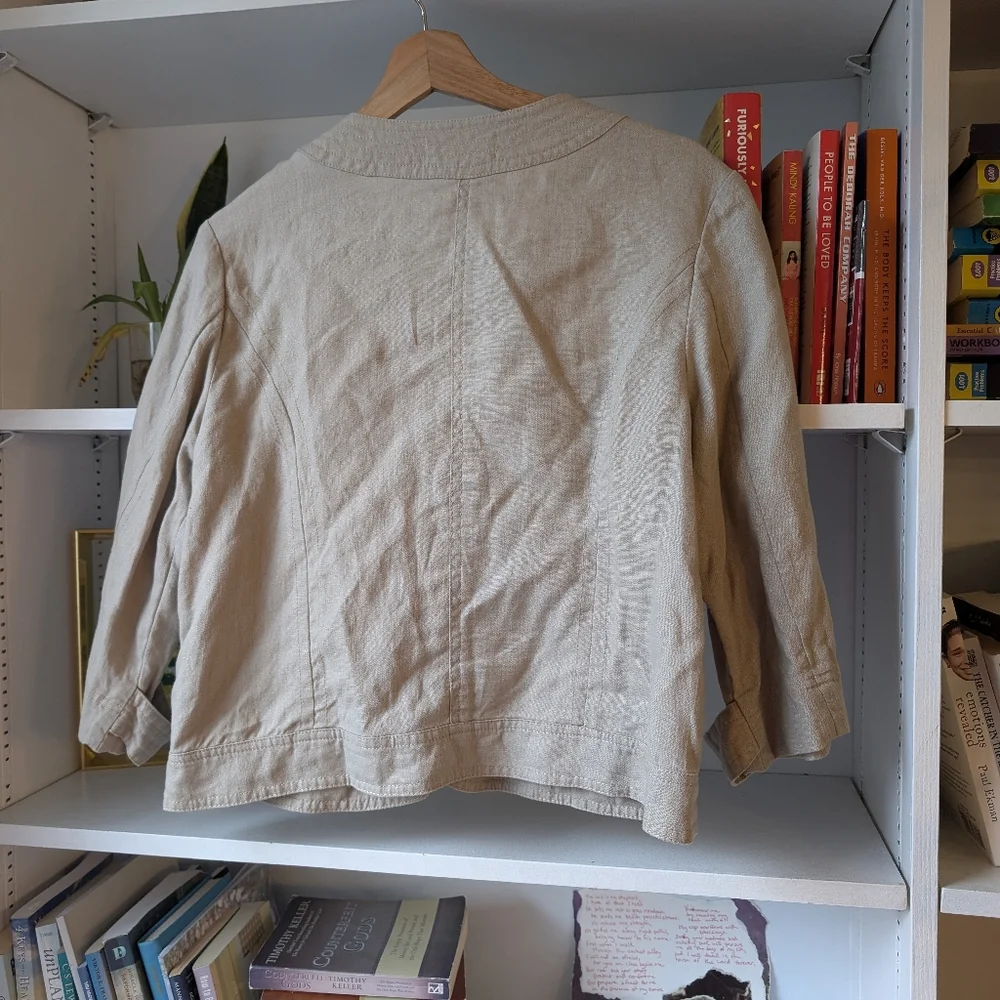 Marvin Richards Women Beige Linen Blazer Jacket Cropped Button Size Medium Boho - Picture 8 of 8